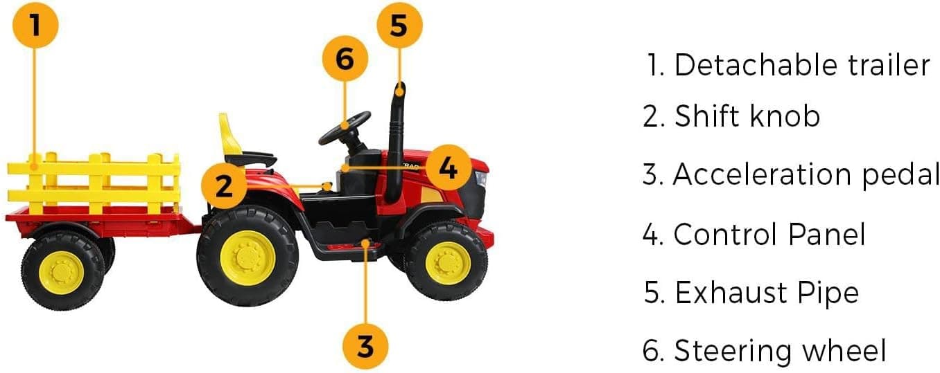 Ride on Toy Tractor with Trailer 12V Twin Motors Red