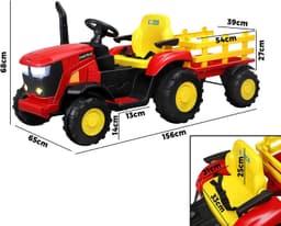 Ride on Toy Tractor with Trailer 12V Twin Motors Red