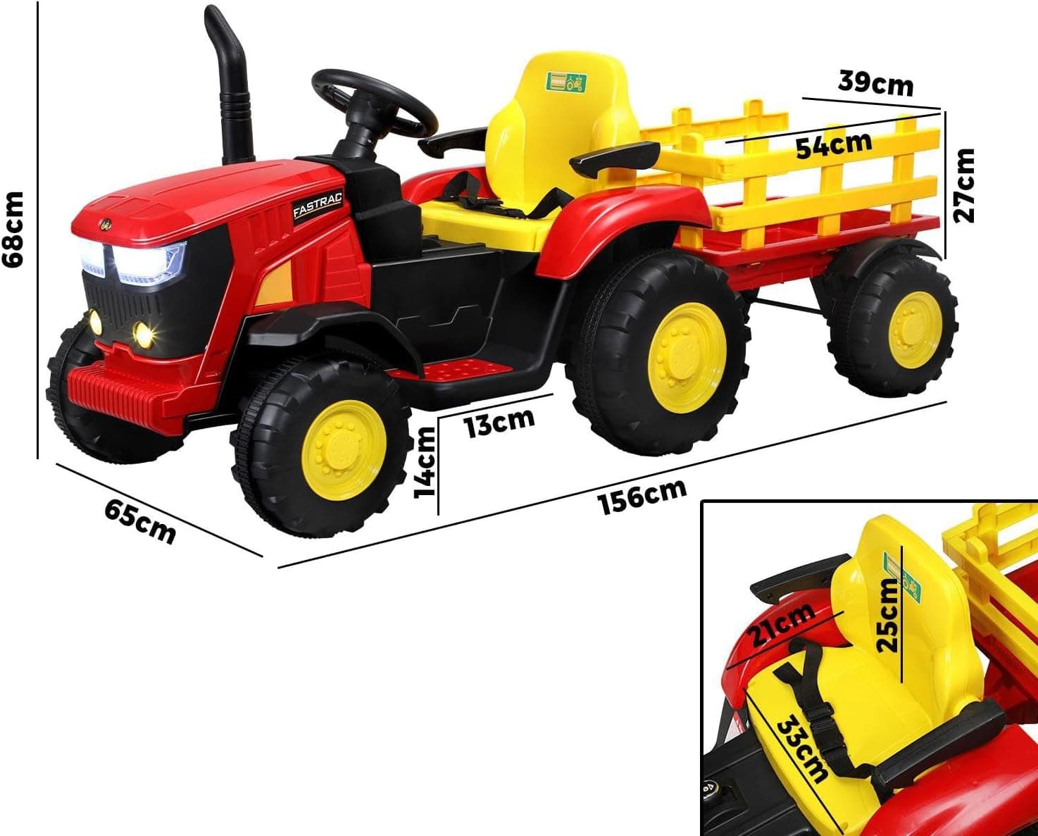Ride on Toy Tractor with Trailer 12V Twin Motors Red