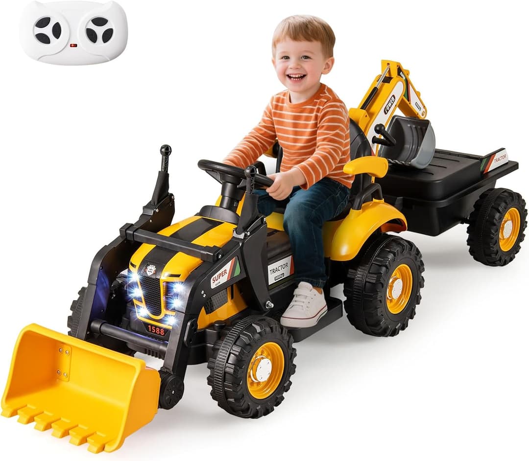 HONEY JOY 4 in 1 Ride on Tractor Yellow