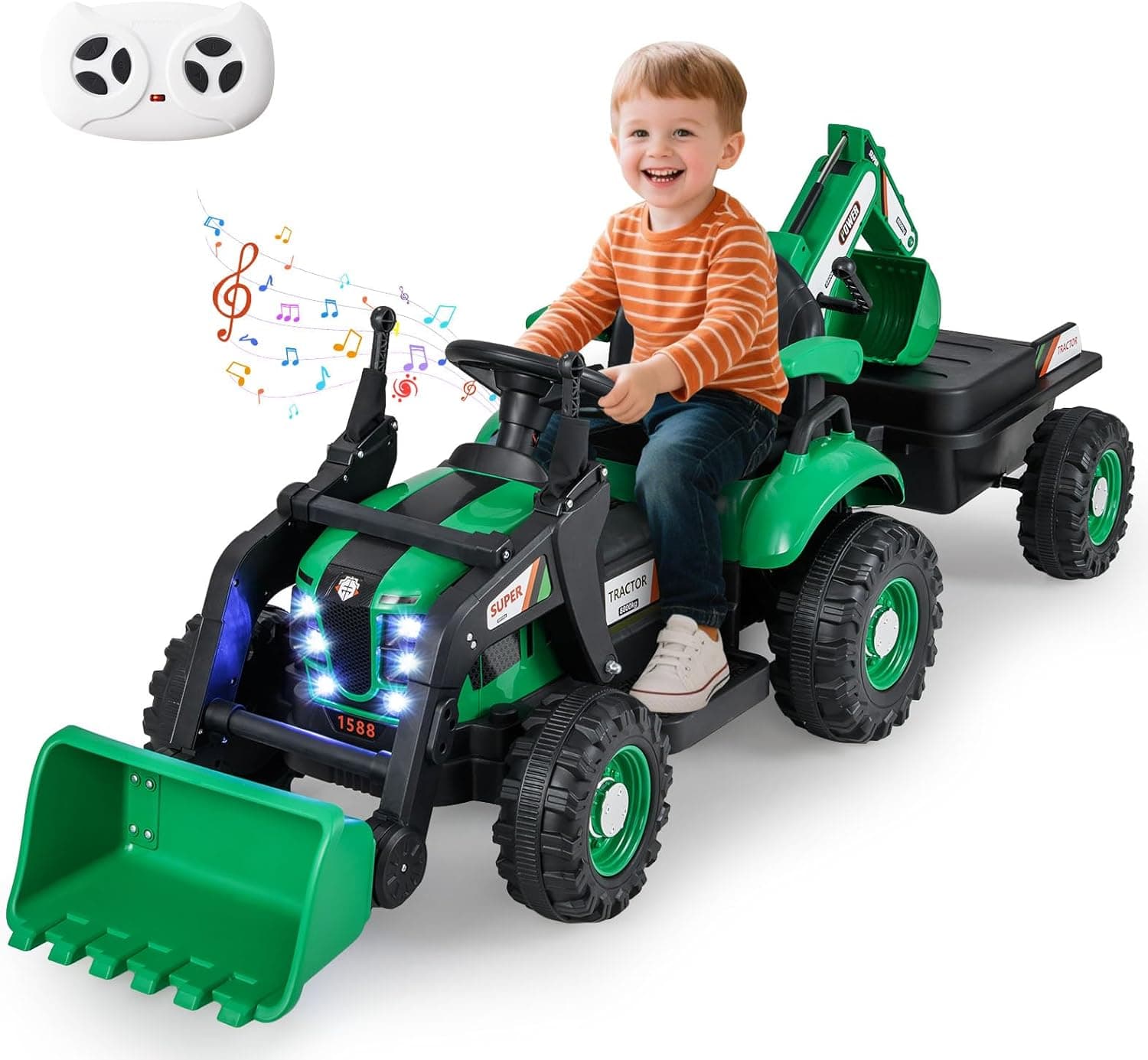 HONEY JOY 4 in 1 Ride on Tractor Green