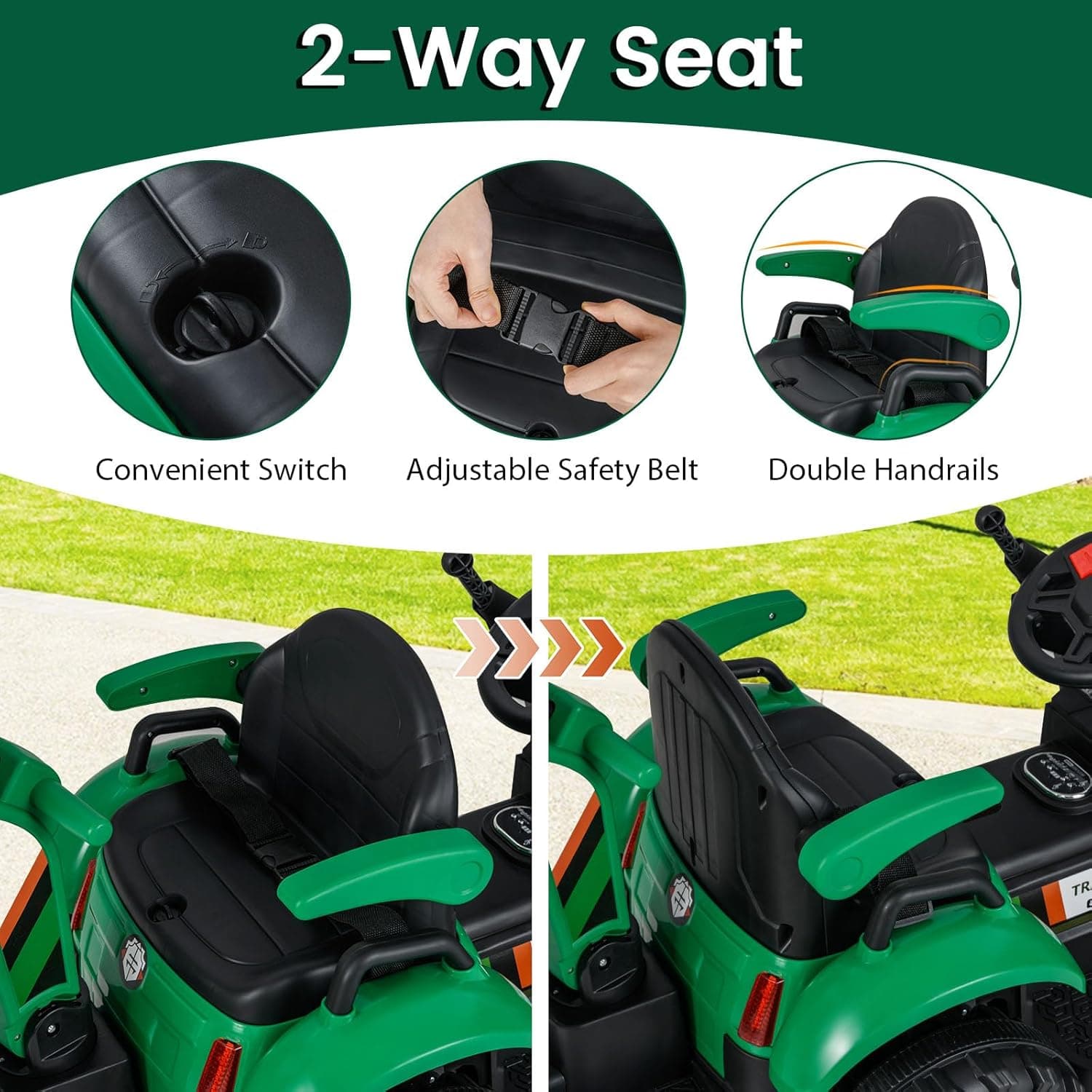 HONEY JOY 4 in 1 Ride on Tractor Green