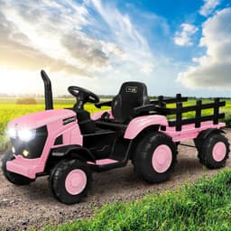 Ride on Toy Tractor with Trailer 12V Twin Motors Pink