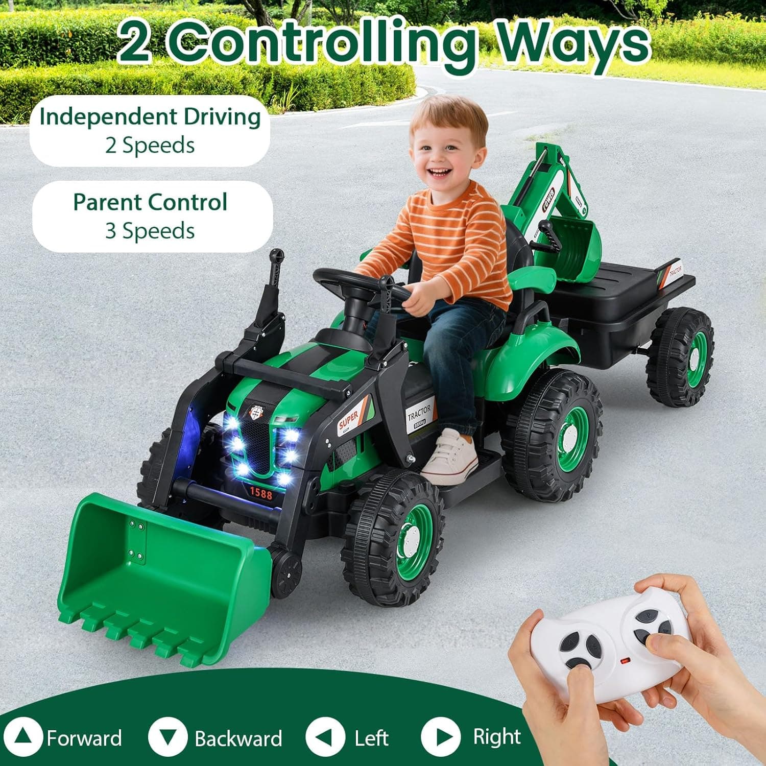HONEY JOY 4 in 1 Ride on Tractor Green