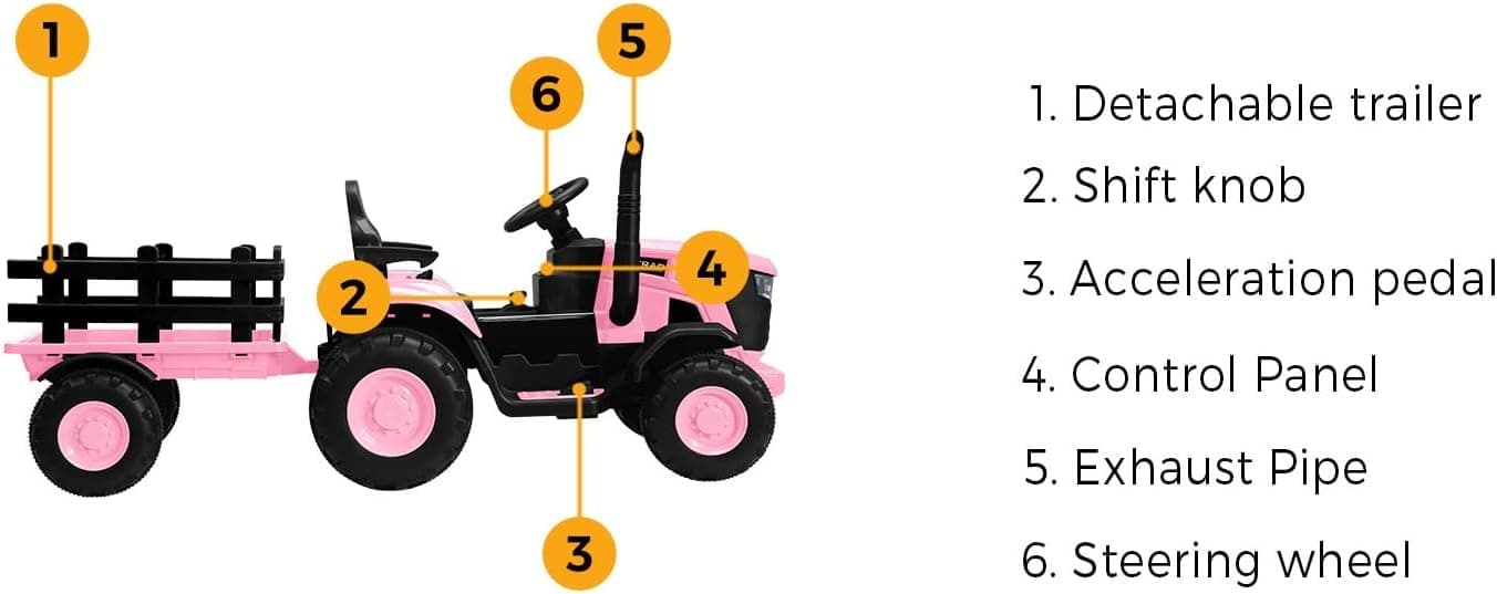 Ride on Toy Tractor with Trailer 12V Twin Motors Pink