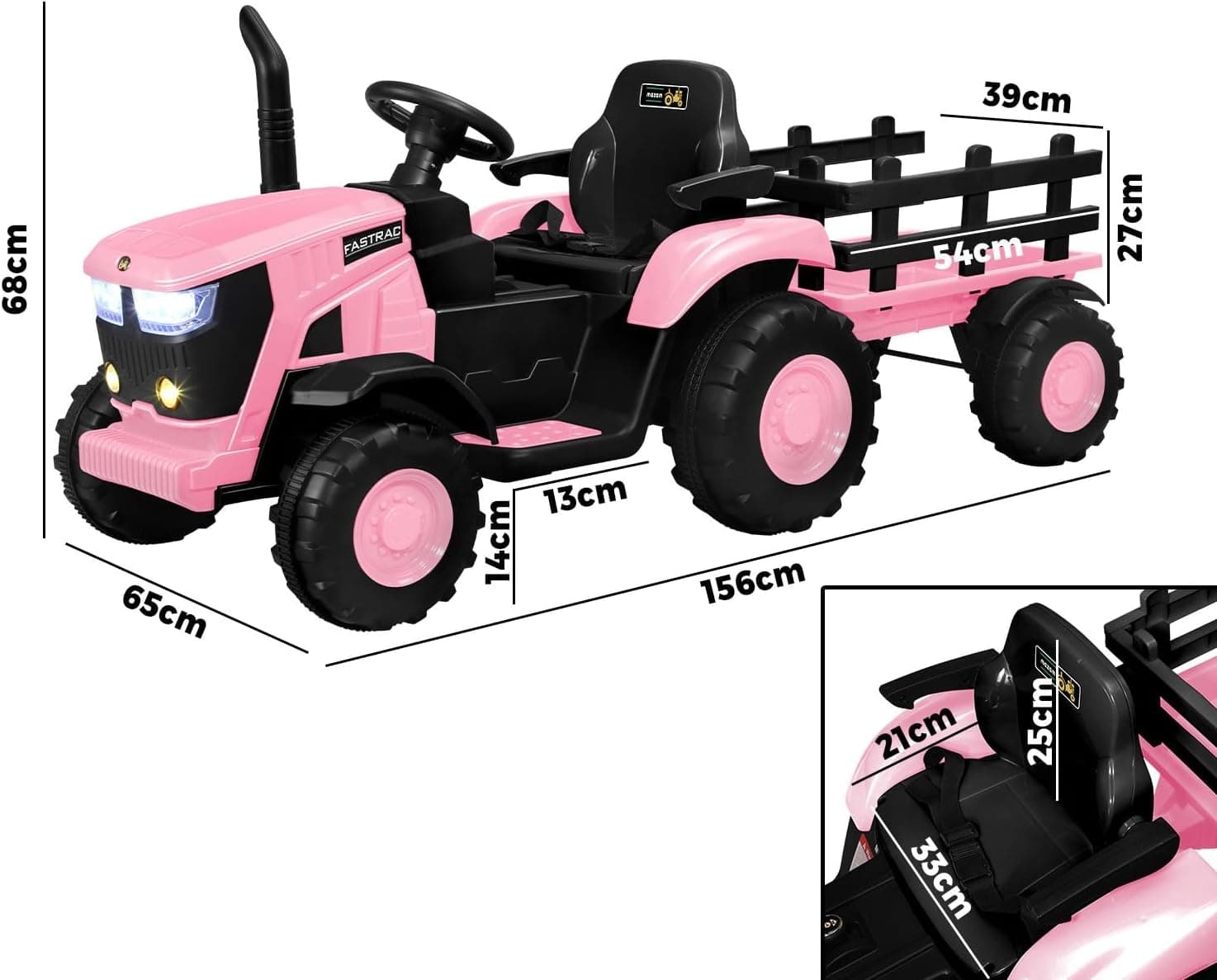 Ride on Toy Tractor with Trailer 12V Twin Motors Pink