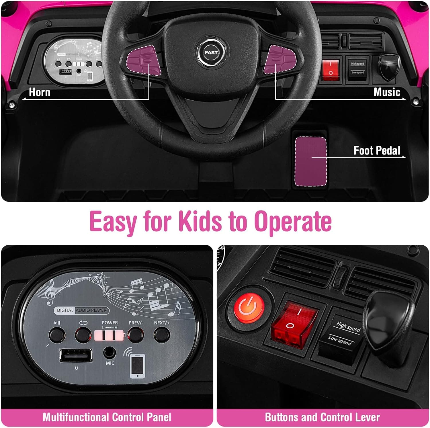 12V Kids Ride on UTV Pink