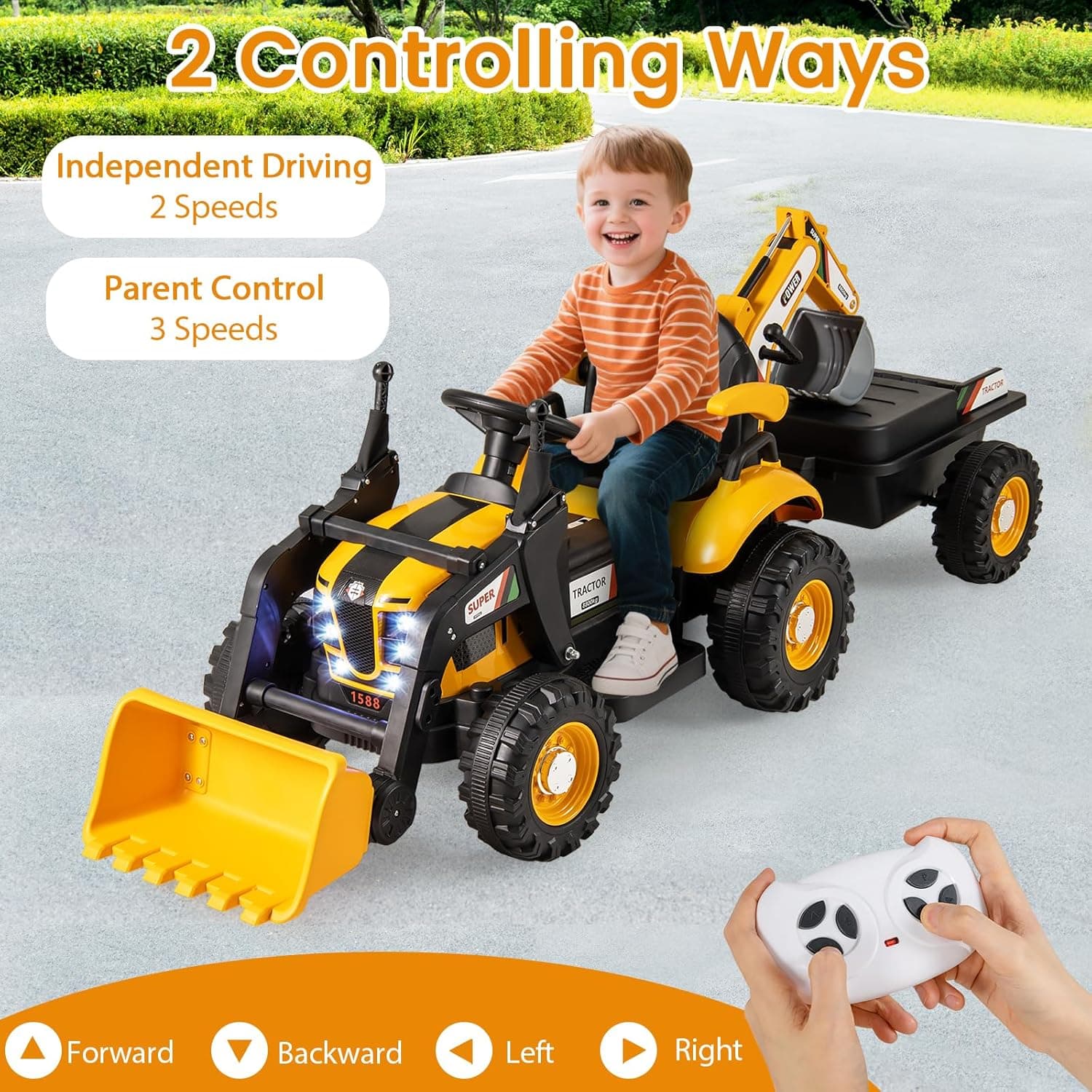 HONEY JOY 4 in 1 Ride on Tractor Yellow